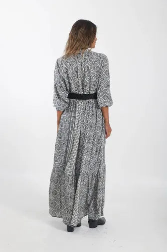 Vestido De Seda Hindú Largo Mod. 36 Blanco Estampado Único