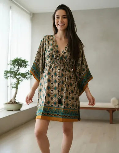 Vestido Blusa Túnica De Seda Hindú Importado Amplio Boho