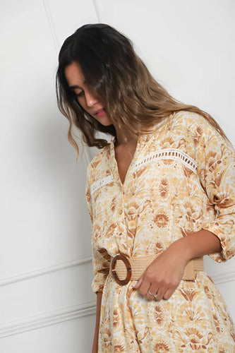 Vestido Túnica Manga Larga Amplio De India Estampado