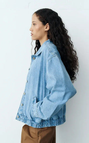 Campera Bomber De Jean Nueva De 2da Selección Celeste Único Liso