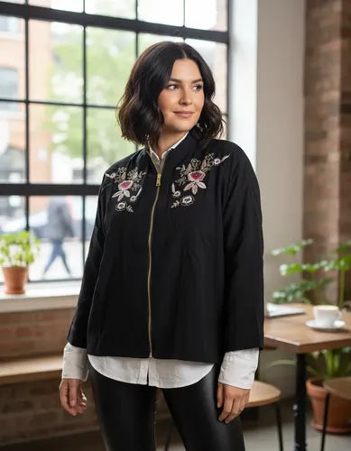 Campera Liviana Bordada Importada Grande Oversize  Negro M Liso