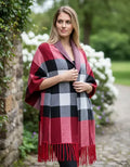 Ruana Poncho Reversible Escocesa Para Mujer Rojo Cuadros Único