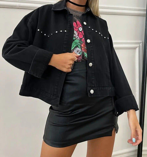 Campera De Gabardina Con Tachas Nueva 2da Selección Gris 40 Tachas