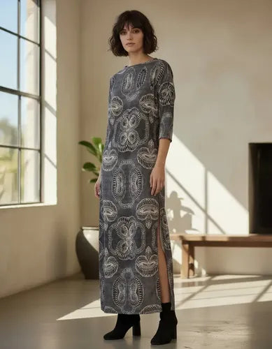 Vestido Largo Tipo Túnica De Diseño Gris S (amplio)