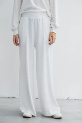 Pantalón De Lanilla Palazzo Básico Amplio Gris Oscuro Liso U