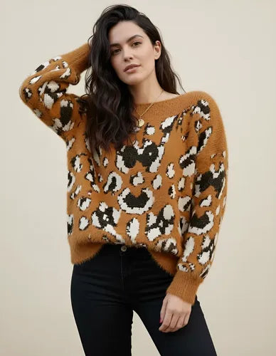 Sweater Importado Pelo De Mono Animal Print Marrón Animal Print U