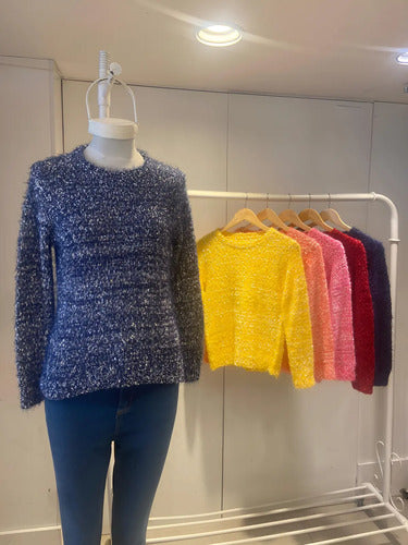Sweater Boucle Jaspeado Tejido Rosa Liso Único