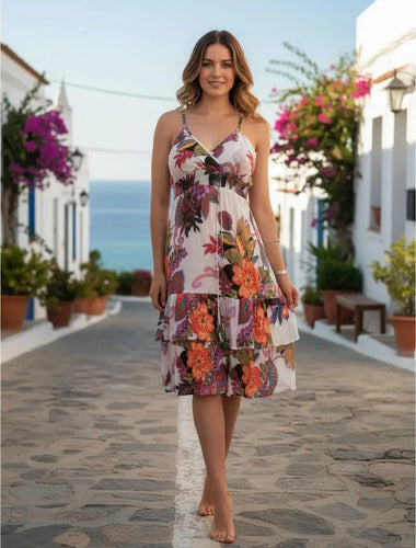 Vestido Solero India  Boho Estampado Blanco Estampado Unico