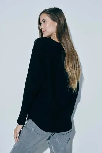 Sweater Tejido Con Strass Importado Nuevo 2da Selección Negro Liso Único