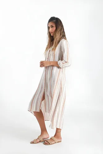Vestido Largo Estilo Camisero Estampado Boho
