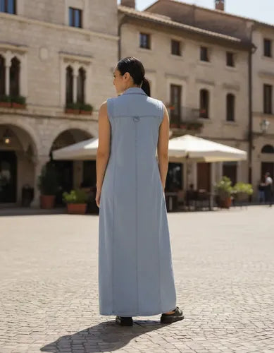Vestido De Jean Abotonado Largo Maxi Denim Sin Mangas
