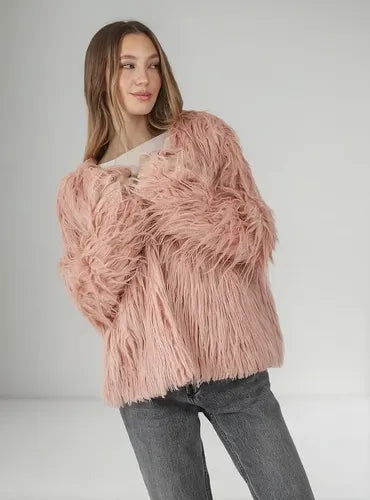 Saco Chaqueta De Piel Sintética Rosa M Lisa