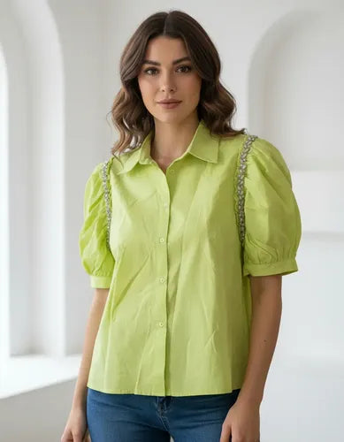 Blusa Camisa Manga Corta Mangas Princesa