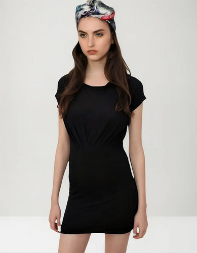 Vestido De Noche Corto Elastizado Negro Liso S