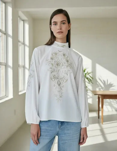 Blusa Manga Larga Bordada Importada Fiesta Noche