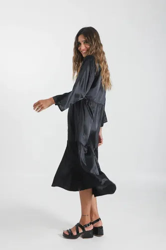 Vestido Camisero De India Simil Seda De Noche Fiesta