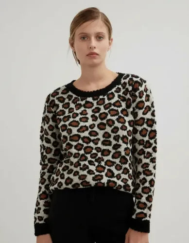 Sweater Tejido Con Lurex Animal Print Azul Oscuro Animal Print Único