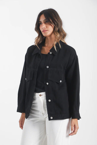 Campera De Jean Negra Modelo Amplio Negro 2xl Liso