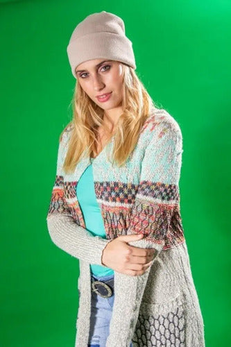 Saco Largo Tapado Tejido Importado Estilo Boho Folk