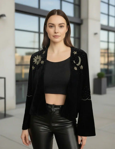Chaqueta Saco Bordado Importado India Velvet Boho Oxford
