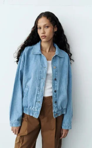 Campera Bomber De Jean Nueva De 2da Selección Celeste Único Liso