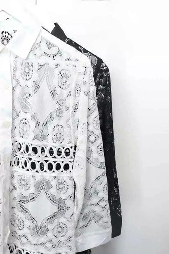 Vestido Camisero Abotonado De Encaje