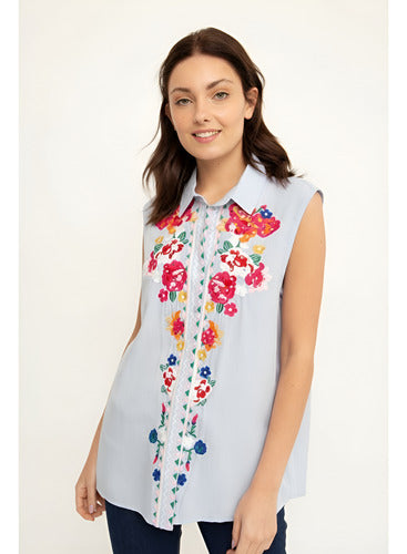 Blusa Camisa Importada Sin Mangas Bordada Estilo Vars