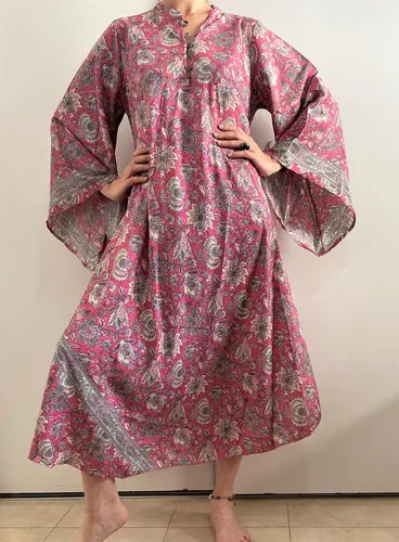 Vestido Mangas Oxford Importado Seda Hindú