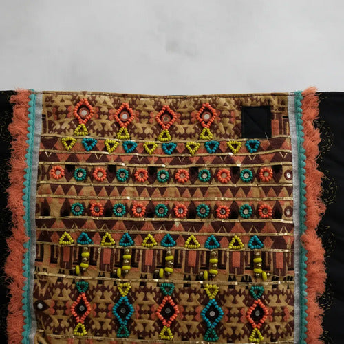 Cartera Bolso Maxi Bordado Boho Negro Bordado Bronce