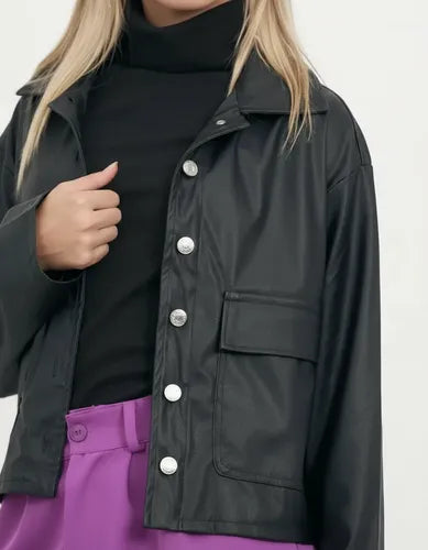 Saco Chaqueta Campera Ecocuero Negro 40 Liso