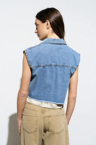 Chaleco De Jean Corto Celeste Lisa L