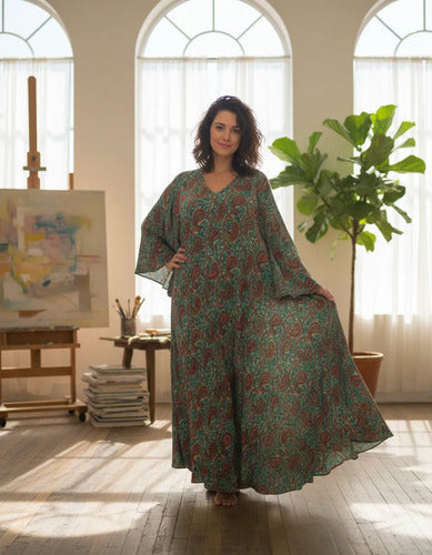 Vestido Largo Seda Hindu Importado Talle Grande Xxl