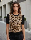 Sweater Manga Corta Tejido Y Piel Animal Print Chaleco