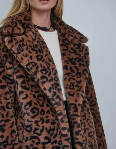 Saco Campera Chaqueta Piel Sintética Animal Print Marrón Oscuro Único Animal Print