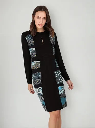 Vestido De Modal Al Cuerpo Negro Con Azul Estampado M