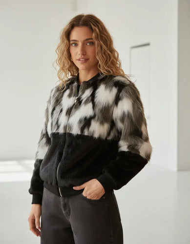 Campera De Piel Sintética Y Peluche Negro M Piel