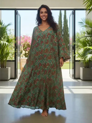 Vestido Largo Seda Hindu Importado Talle Grande Xxl