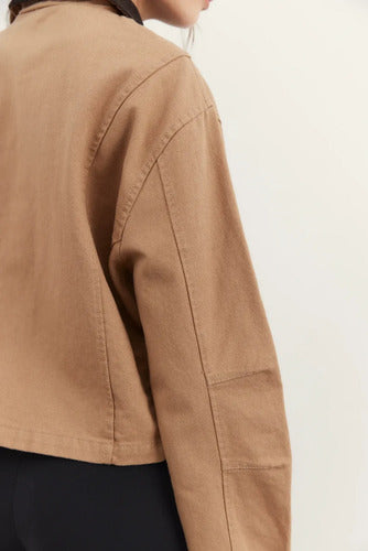 Campera De Gabardina Y Corderoy Oversize Marrón Claro 40 Liso