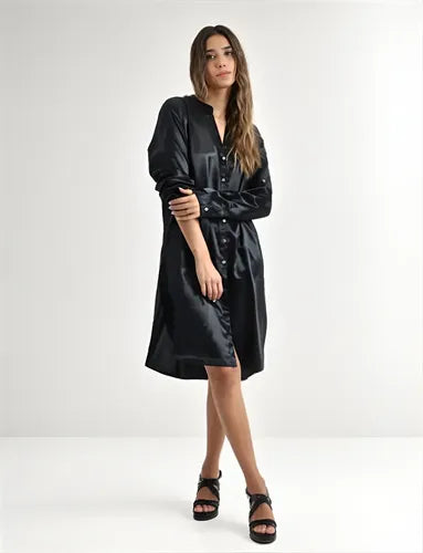 Vestido Camisero De India Simil Seda Midi Modelo Amplio