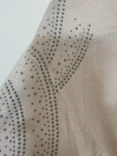 Saquito Cárdigan Tejido  Strass Modelo Amplio Beige Liso Único