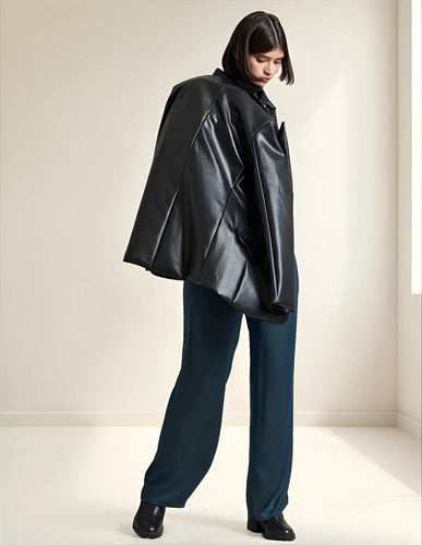 Saco Blazer Eco Cuero  Marrón Liso 42