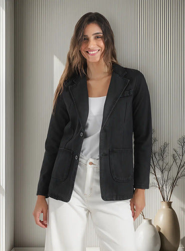 Blazer Saco De Jean Negro Negro M Liso