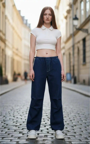 Pantalón Jean Parachute Denim Hilo Contraste