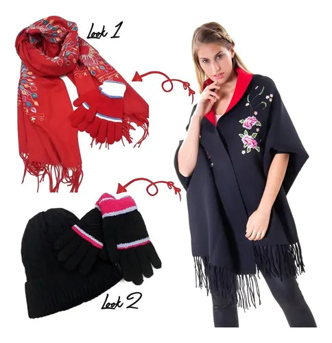 Ruana Poncho Capa  Mangas Tipo Puño Importada Bordada