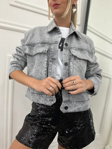 Campera Jean Cargo Denim Corta