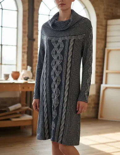 Vestido De Lanilla Estampado Gris Estampado L