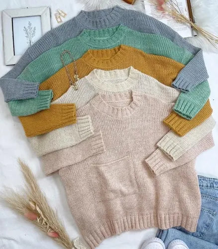 Sweater Tejido Con Bolsillo Oversize Amplio