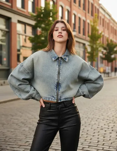 Campera De Jean Corta Modelo Amplio Oversize