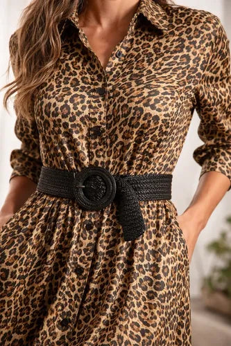 Vestido Largo Estilo Camisero Estampado Boho