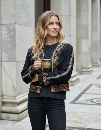 Chaqueta Saco Saquito Hindú Importado Bordado  Negro Bordado L